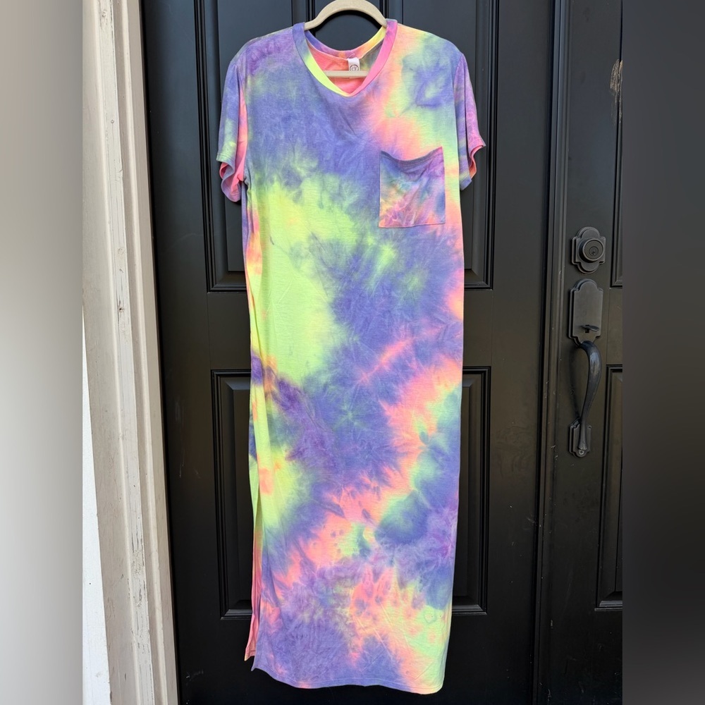 Tie-Dye Pocket T-Shirt Dress in Neon Pastels